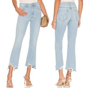 MOTHER Light Wash Ankle Crop Frayed Hem Jeans